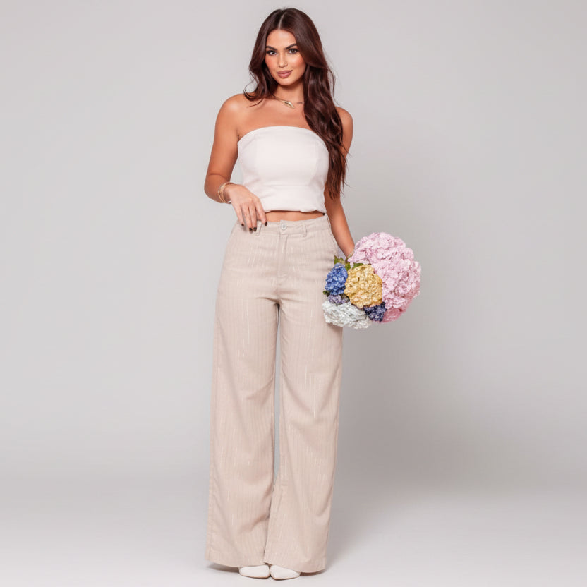 Calça Wide Leg Feminina Biotipo em Linho