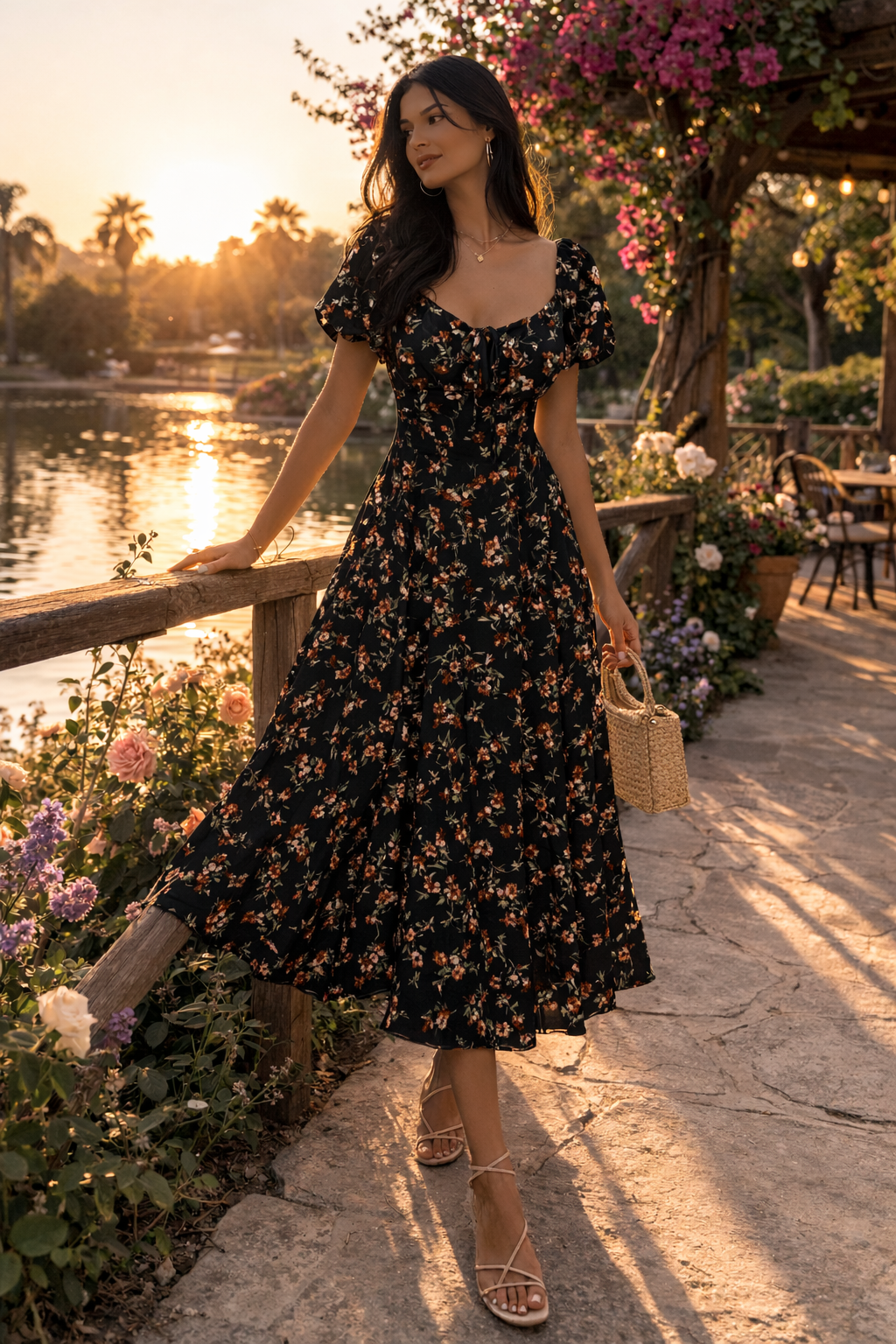 Vestido Midi Feminino Floral
